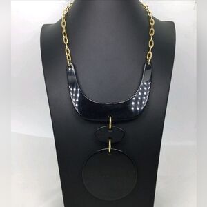 Trina Turk Goldtone Black Acrylic Statement Necklace NWOT 16"